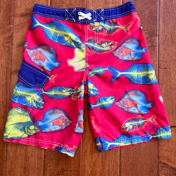 OP Boys Swim Board Shorts Red Fish - Picture 1 of 3